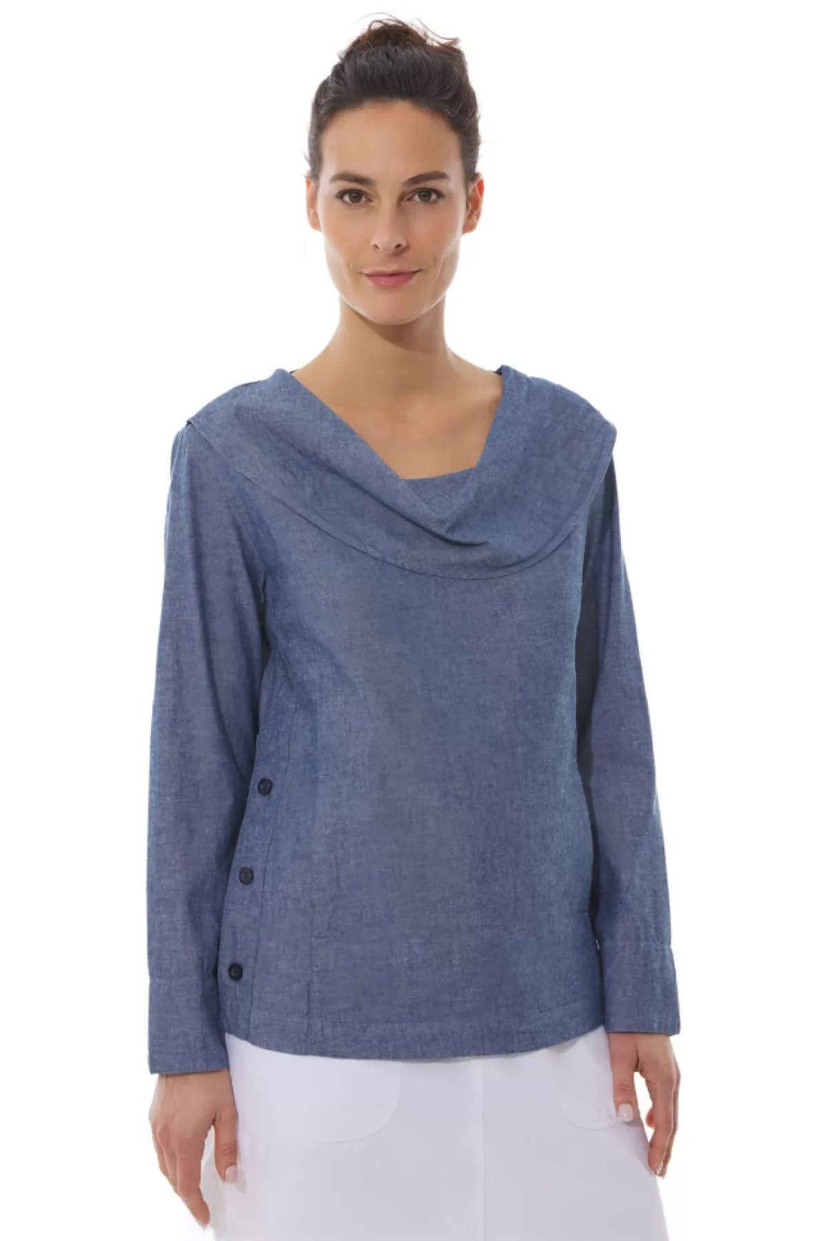 Women Mousqueton Blouse En Chambray Col Bénitier