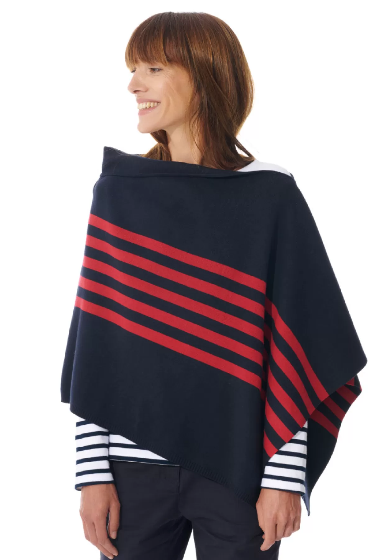 Women Mousqueton Poncho Rayé