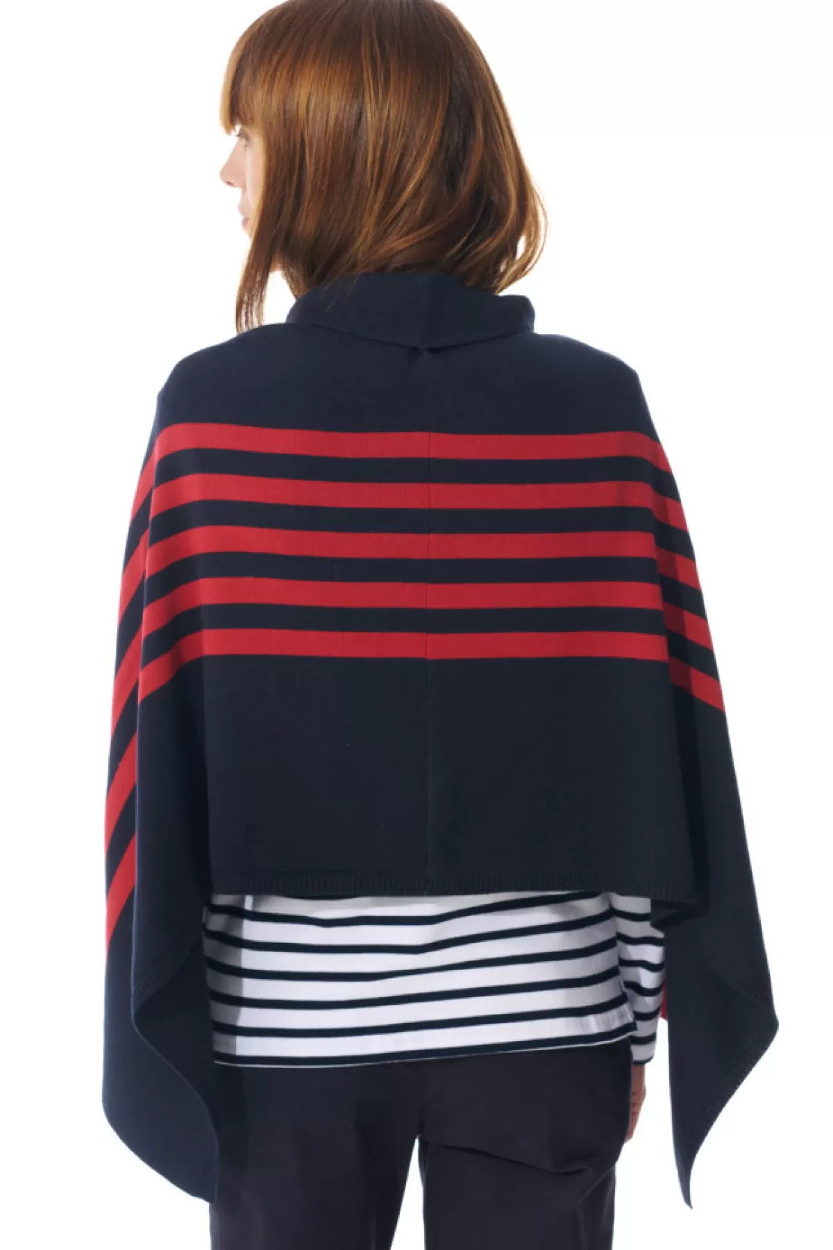 Women Mousqueton Poncho Rayé