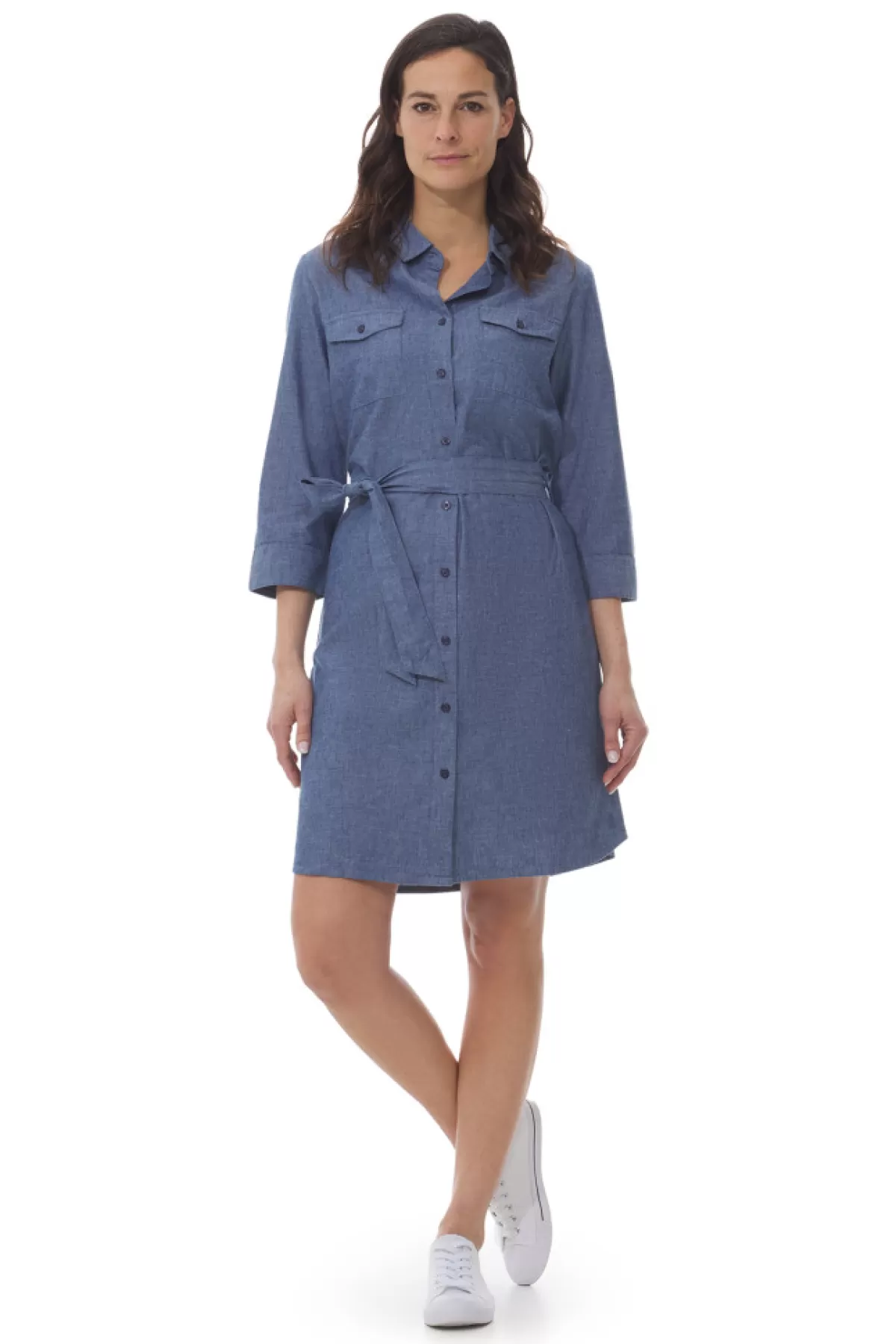 Women Mousqueton Robe Chemise En Chambray