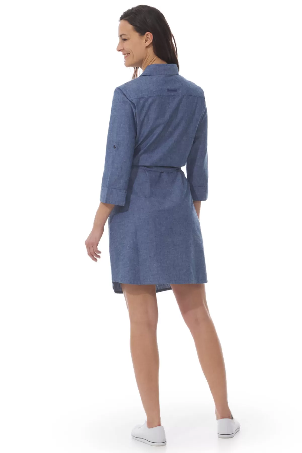 Women Mousqueton Robe Chemise En Chambray