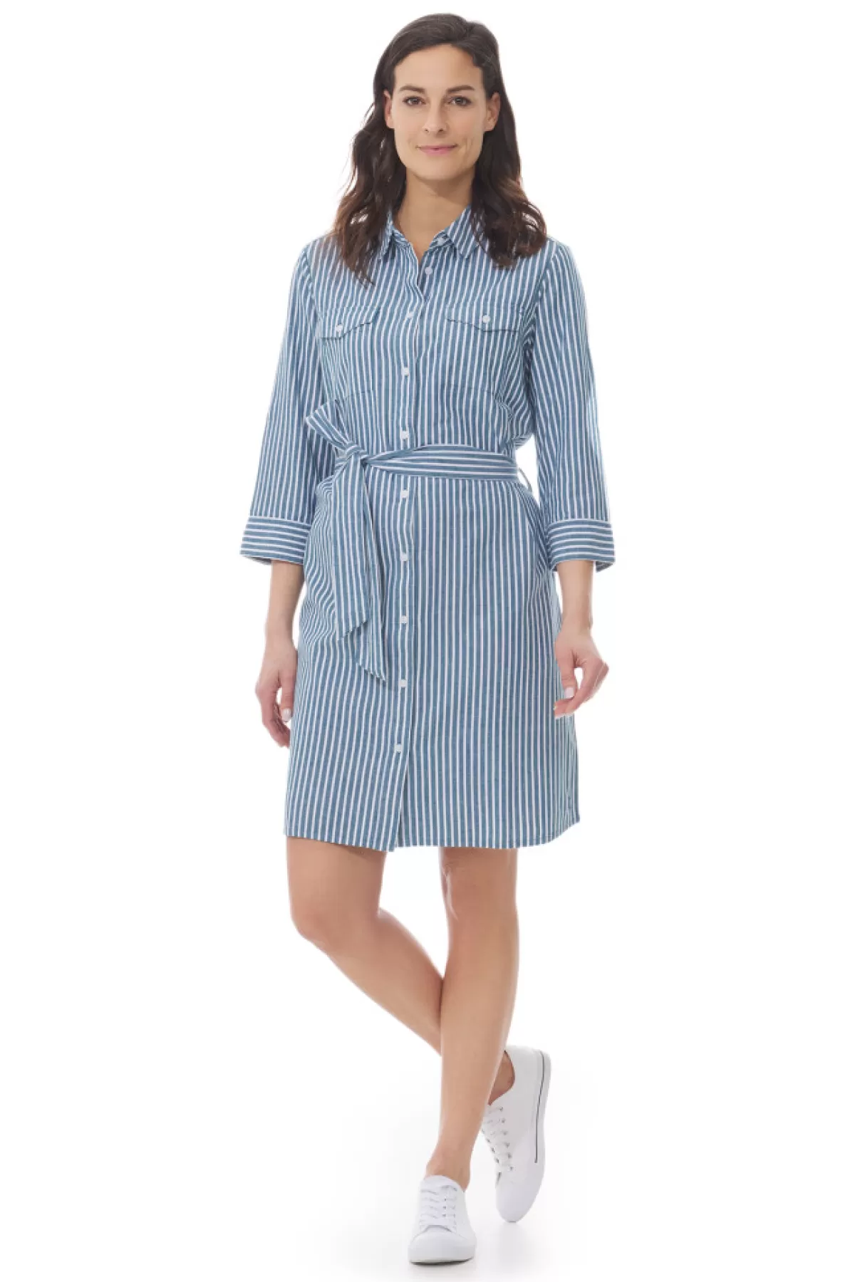 Women Mousqueton Robe Chemise En Chambray